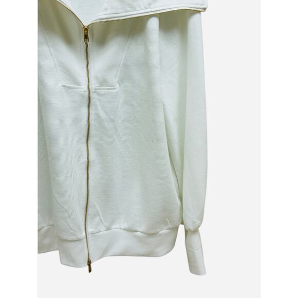 EFan White Oversized Zip Jacket Sweater Gold Hardware Size Large - Picture 2 of 10